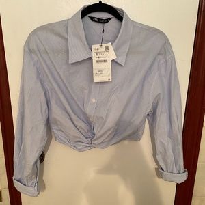 Zara Cropped Striped Blouse NWT *